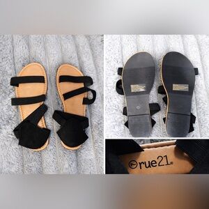 Rue21 Black Elastic Strappy Flat Sandals Size 7 New Never Worn